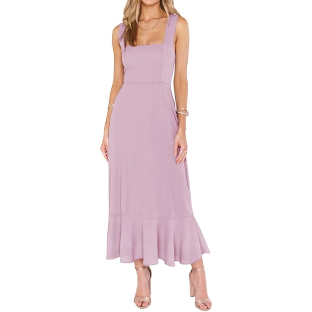 Robes de Demoiselle d'Honneur pour Femmes Col Carré à Volants Fendue Robe Midi Bretelles Larges Réglables Robe d'Été avec Ceinture pour Invité de Mariage