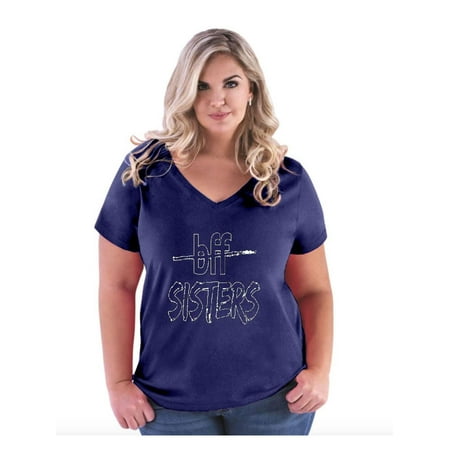 BFF Sisters Best Friends Forever Women Curvy Plus Size V-Neck