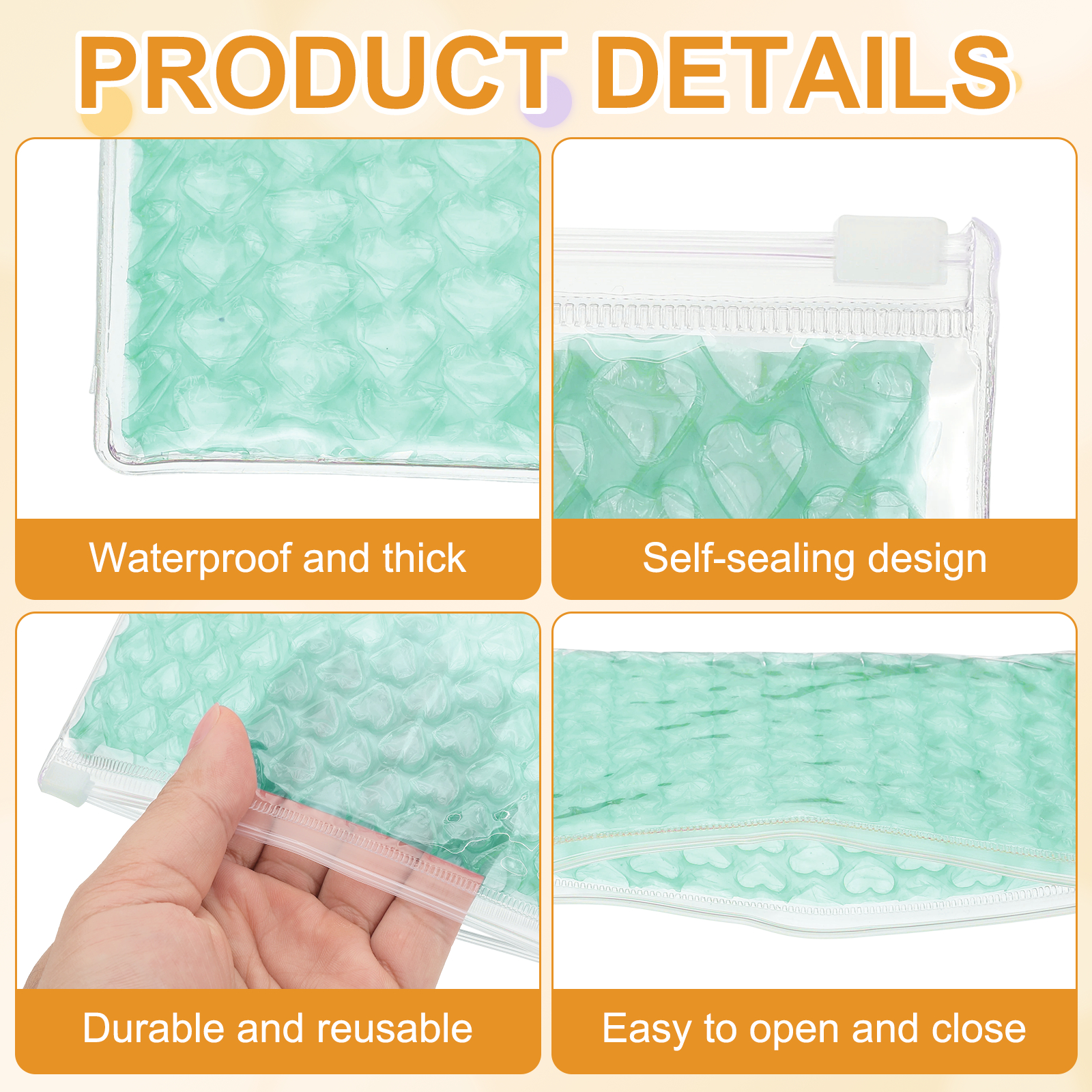 Uxcell 8Pcs Clear Heart Bubble Pouches Zipper Cushioning Bag 5.91x8.66" Lightweight Mailing Storagee Green
