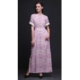 thumbnail image 4 of Bimba Rayon Floral & Leaves Smocked Waist Printed Gown Maxi Side Slit LadiesÂ&nbsp;Dress-Large, 4 of 6
