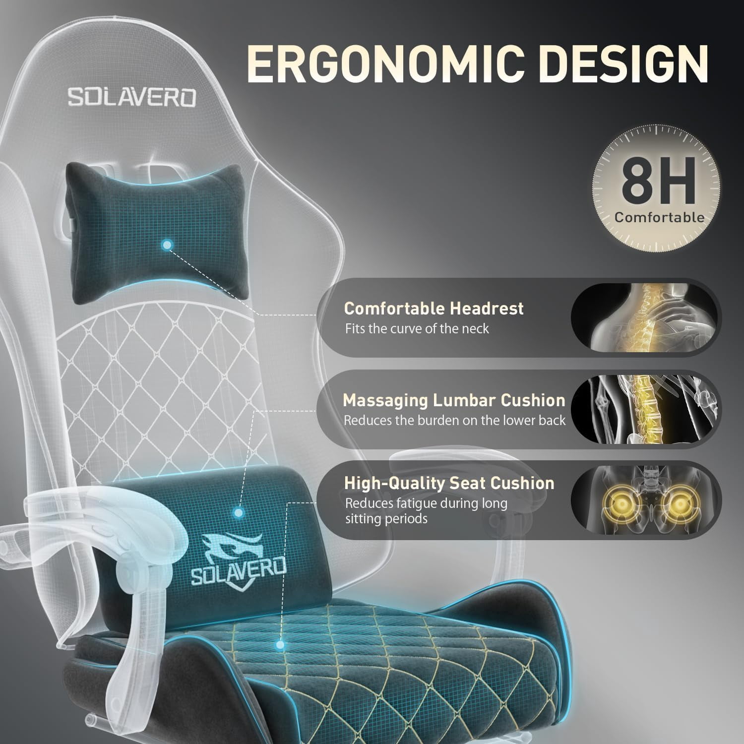 HLDIRECT Gaming Chair, Ergonomic Fabric Gamer Chair, Video Game Chair with Footrest and Massage Lumbar Cushion, Computer Office Chair