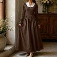 thumbnail image 4 of KICILVS Victorian Costume Women V Neck Long Sleeve Ruffle Trim Cuff Swing A Line Dress Renaissance Cosplay Outfit, 4 of 9