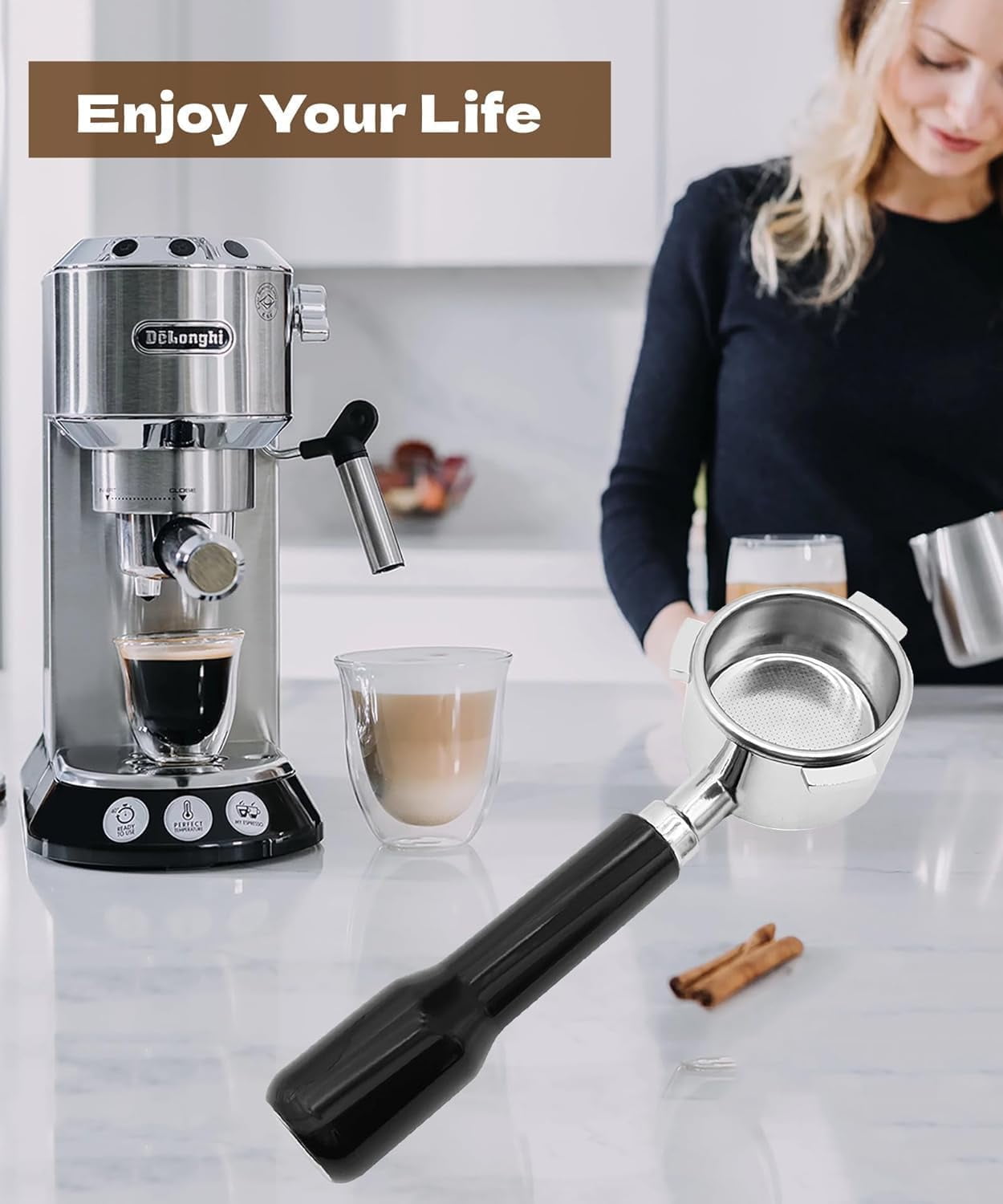 HABETI 51mm Bottomless Portafilter，Food Grade Strainless steel , Included 1 Bottomless Portafilter Basket and 100pcs of Filter Paper ,Compatible with Delonghi EC680/685