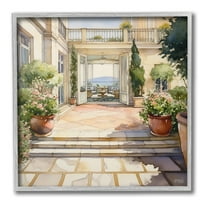 Stupell Industries European Villa Architecture Botanical & Floral Painting Gray Framed Art Print Wall Art, 24 x 24