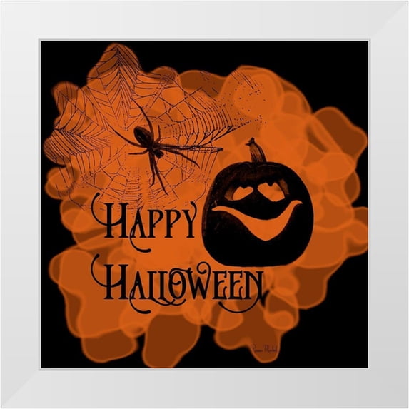 Murdock, Ramona 26x26 White Modern Wood Framed Museum Art Print Titled - Happy Halloween Pumpkin