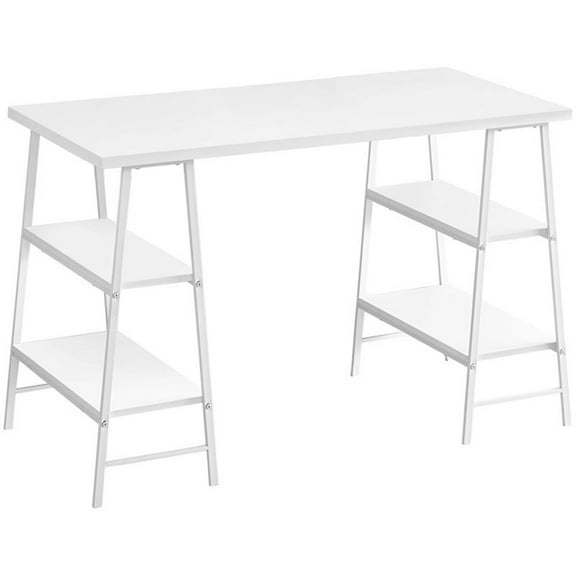 Pemberly Row 3 Tier Wood Top Sawhorse Computer Desk in White