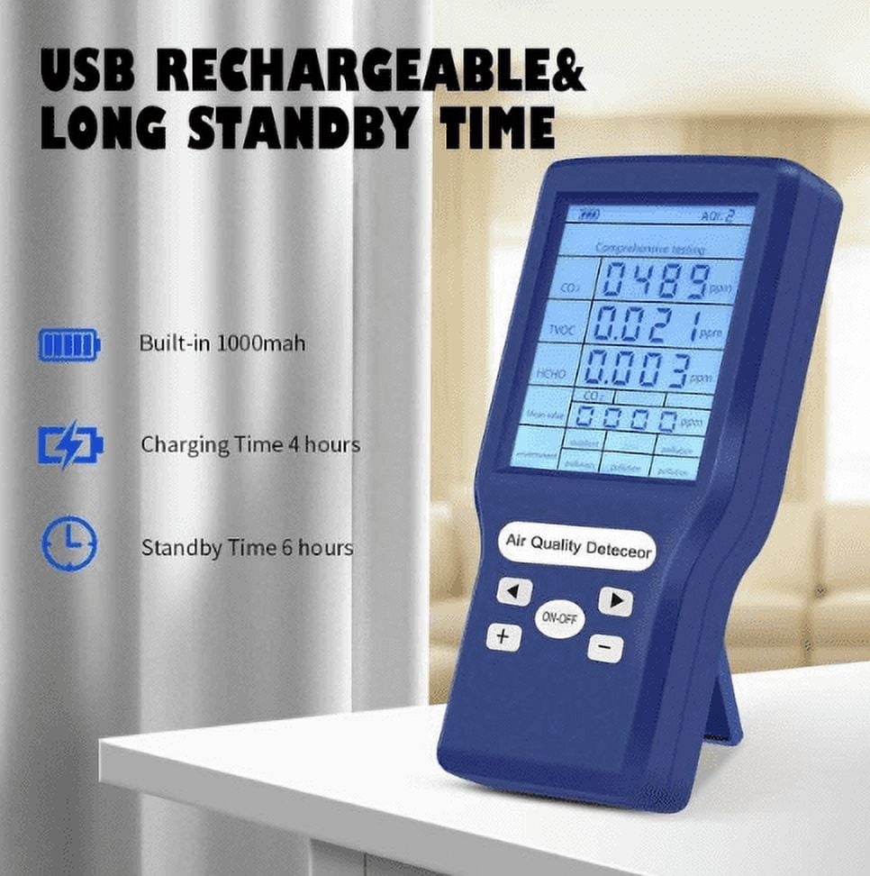 HLONK Air Quality Monitor Indoor Air Quality Tester Formaldehyde Detector Carbon Dioxide Sensor Real-Time Air Tracking for TVOC/C02, Air Quality Detector for Home/Office/Car