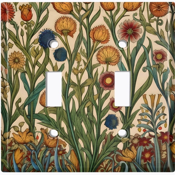 Metal Light Switch Wall Plate Outlet Cover (Printed Image of Vintage Wildflowers - Double Toggle)