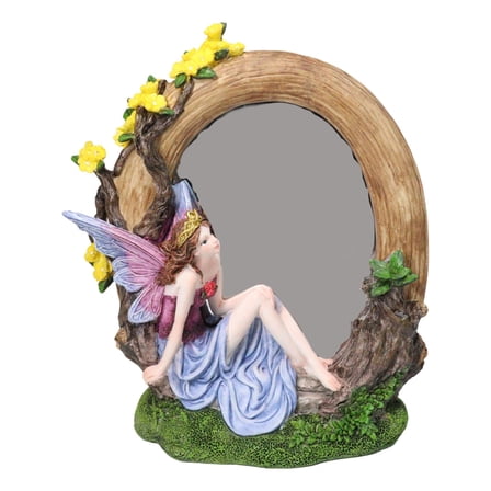 Beautiful Crowned Fairy Daydreaming in The Forest Table Desktop Mirror Figurine