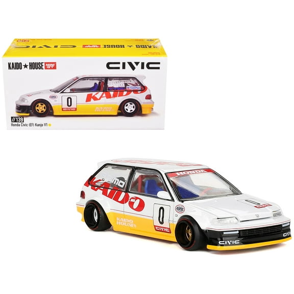 Honda Civic (EF) Kanjo V1 #0 Silver Metallic and Yellow (Designed by Jun Imai) "Kaido House" Special 1/64 Diecast Model Car by Mini GT