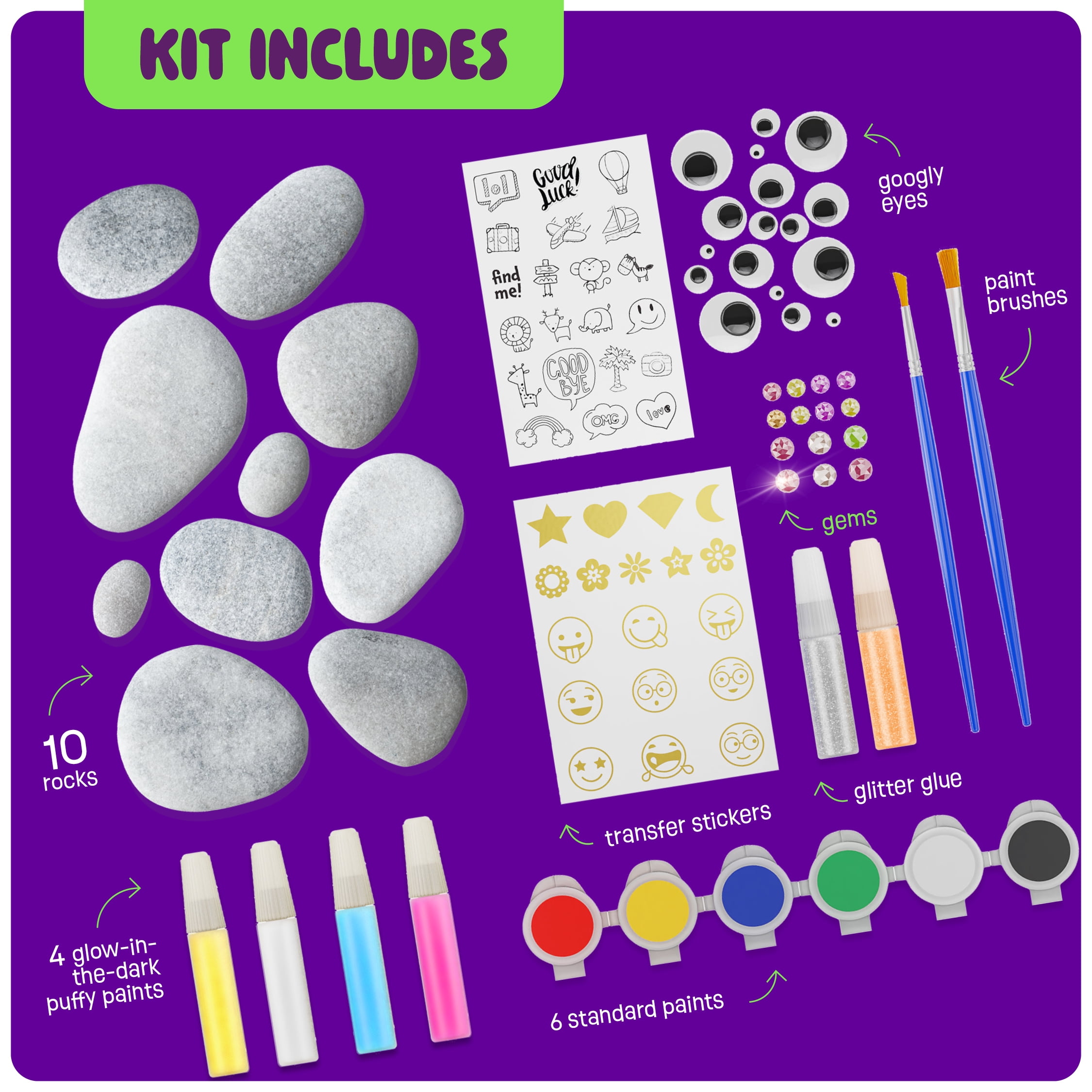 Glow-in-the-Dark Rock Painting Kit - Fun Easter Craft Kit for Kids - Gifts for Girls & Boys Ages 6-12 Years
