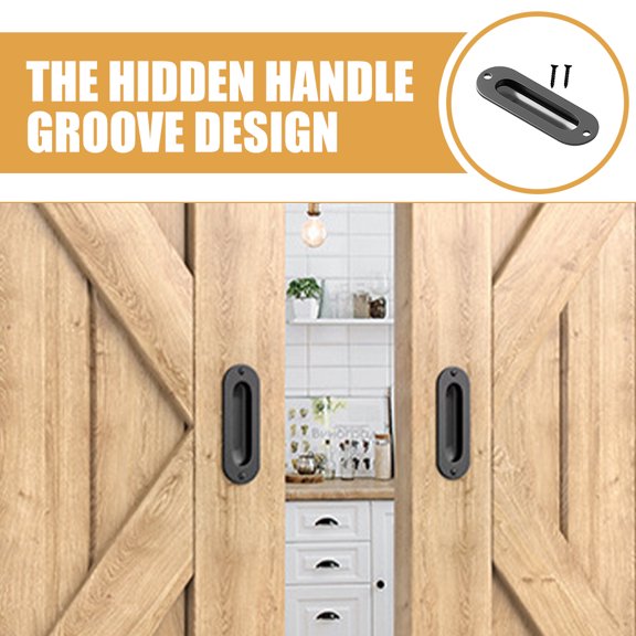 DEEPCRAFF 1 Set Black Round Recessed Design Pocket Door Pull Handle for Barn Door Hardware 4.72X1.61X0.51in
