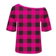 thumbnail image 4 of Agkizg Women's Asymmetrical Off Shoulder Short Sleeve Top Random Print Loose Fitting Soft Loungewear Blouse, 4 of 5