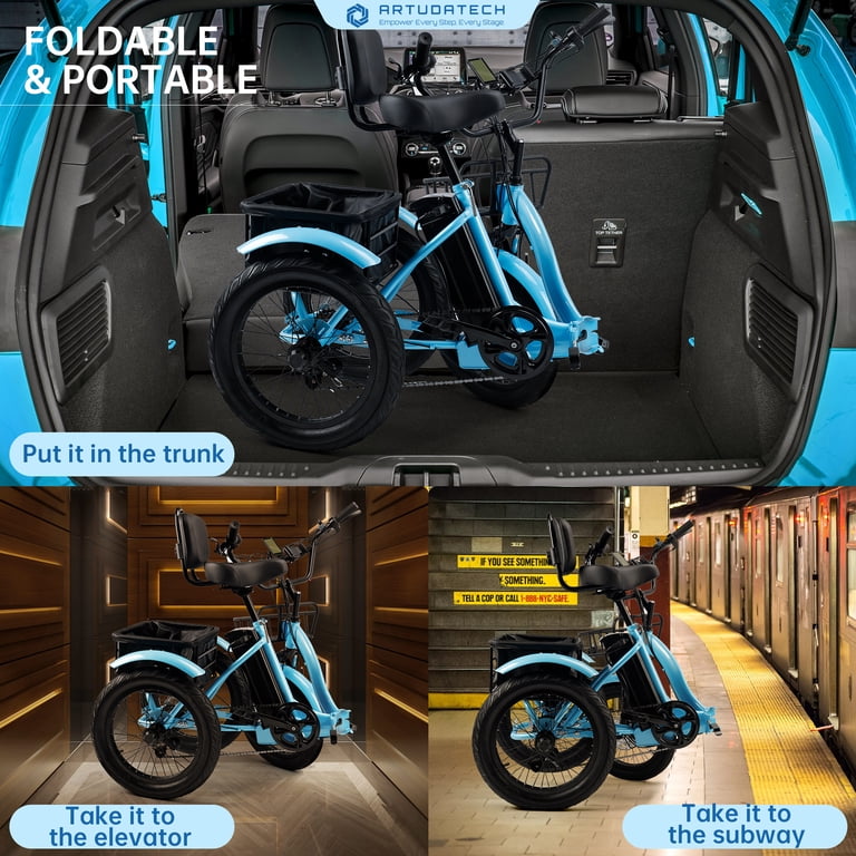 VIPQV Blue Electric Tricycle for Adults, 22MPH 27Miles 7-Speed
