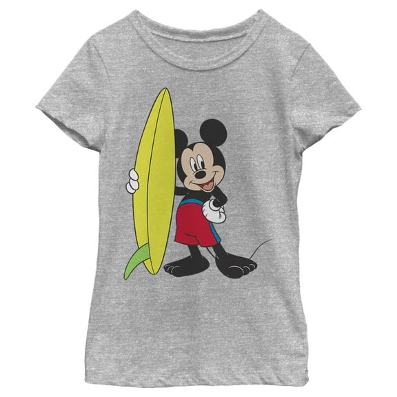 Girl's Mickey & Friends Mickey Mouse Surf Board Graphic Tee Athletic Heather X Small