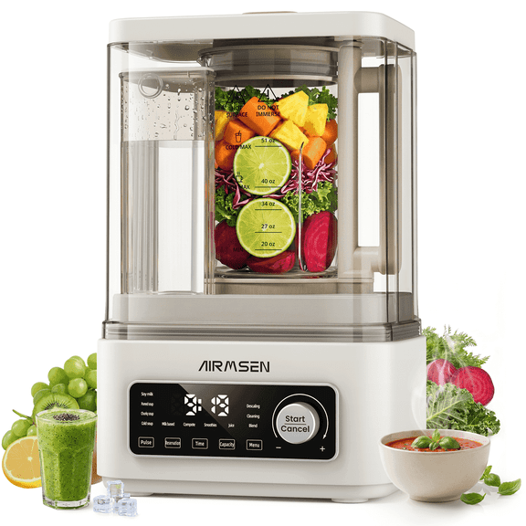 AIRMSEN 9-in-1 Hot & Cold Professional Blender, Independent Water Supply System & Steam Heating, 1200W 500W, 51 Oz Kitchen Milkshake Smoothie Maker with Stainless Steel Blades for Nuts, Frozen Fruits