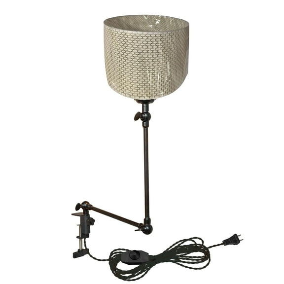 Kiven Dimmable Clip-on Desk Lamp, 1-Light Rattan Nightstand Lamp with Flexible Arm, 8.2FT Plug in Cord, Decorative Clamp Lamp for Office Home Bookshelf Bedside E26 Sokcet DZ0314-KH