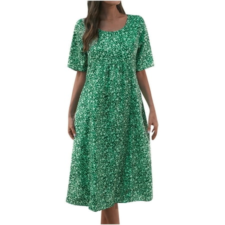 

Juebong Fashion Women Summer Casual Round-Neck Print Short Sleeve Loose Dress
