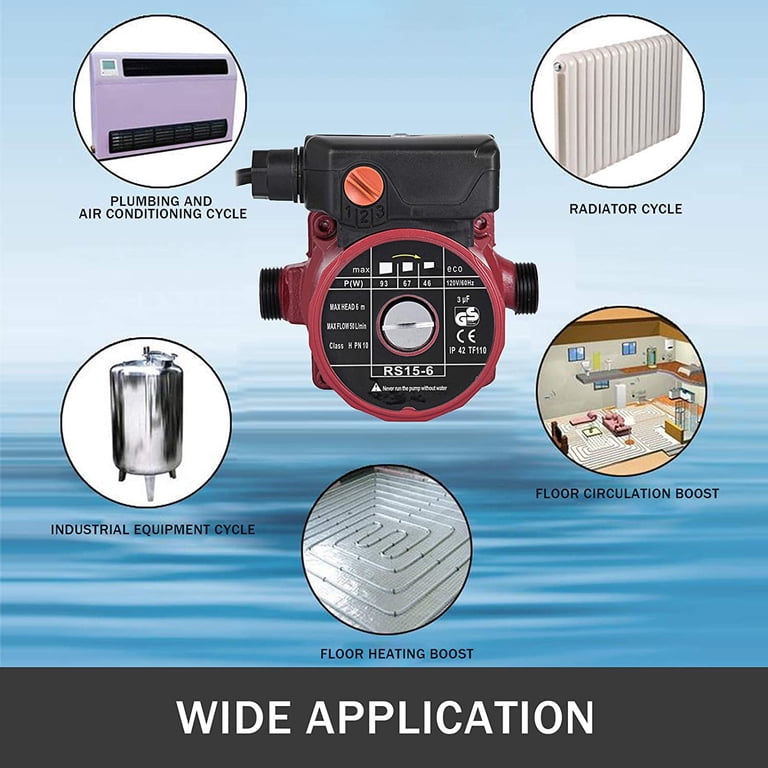 VEVOR Recirculating Pump, 93W 110V Water Circulator Circulating Pump NPT  3/4 w/Brass Fittings, 3-speed Control Recirculation 9.5 Gpm RS15-6 for  Electric Water Heater System - Walmart.com