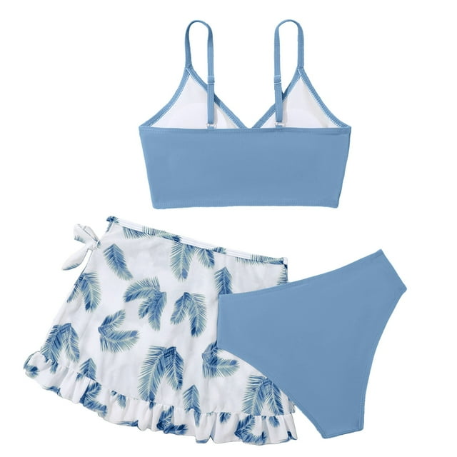 2025 NEW 3 Piece 5T Swimsuit Swimsuit Soild Bikini Rullfe Little Bathing Suit Bathing Suit Brief Swimsuit for Bikini