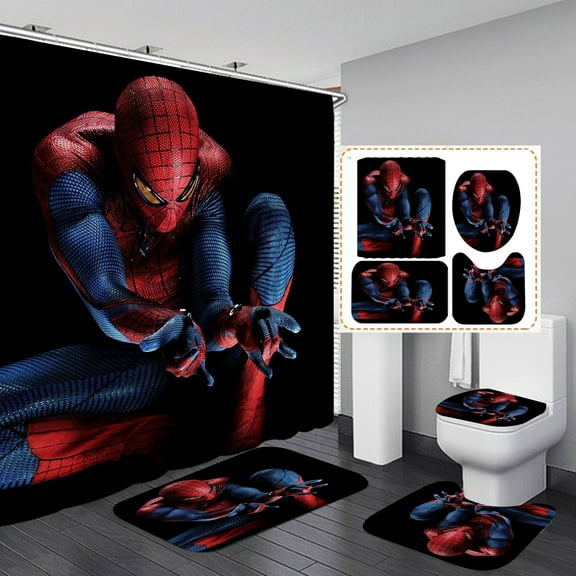 Spider Shower Curtain, Bathroom 4 Pieces Set Toilet Lid Cover and Bath Mat, Non-Slip Rugs, Durable and Waterproof, for Bathroom Decor Set, 72" x 72"