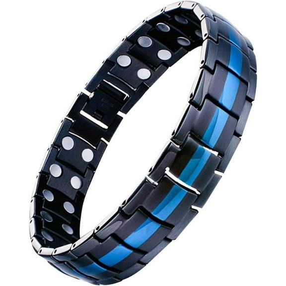 Wollet Stainless Steel Magnetic Bracelet for Men with Double Magnets Adjustable (Black & Blue)
