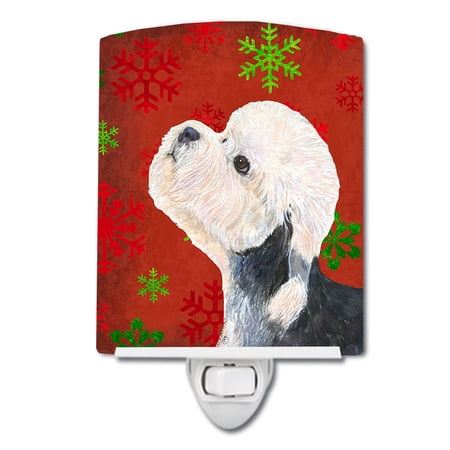 Caroline s Treasures SS4710CNL Dandie Dinmont Terrier Red Green Snowflakes Christmas Ceramic Night Light 6x4x3