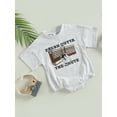 thumbnail image 3 of Arvbitana Baby Girls Boys Western Romper Letter Cattle Print Short Sleeve Button Bodysuit Summer Casual Triangle Bottom Jumpsuit for Infant 0-18M, 3 of 9