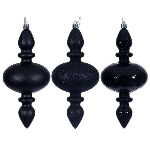Vickerman N230517D 8.2 in. Assortment Swirl Finial Ornament, Black - 3 Per Bag