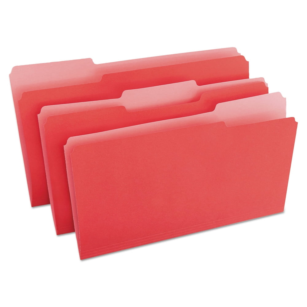 Universal UNV10523 1/3-Cut Tabs, Deluxe Colored Top Tab File Folders - Legal Size, Red/Light Red (100/Box)