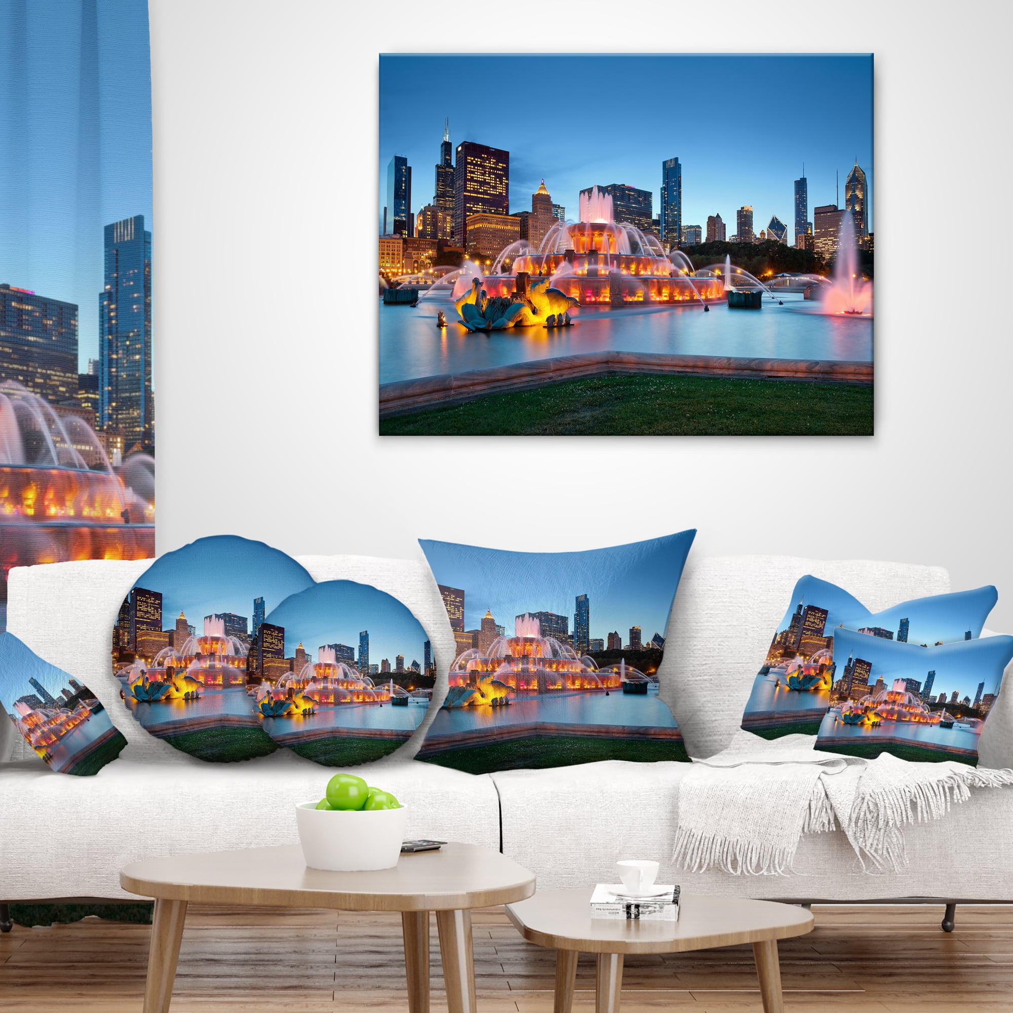 Designart Colorful Buckingham Fountain - Cityscape Throw Pillow - 18x18
