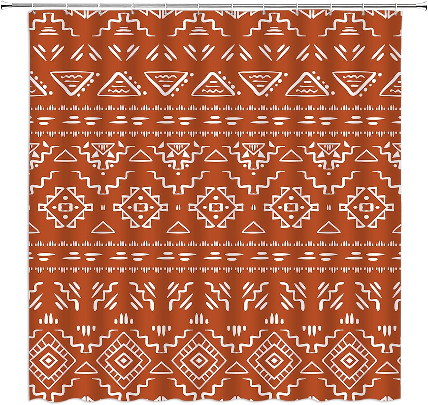 Boho Geometric Shower Curtain Orange Modern Farmhouse Tribal Retro Western Aztec Abstract Mid Century Art Fabric Bathroom Curtains Decor Set with Hook(72" WX72 H)