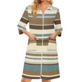 thumbnail image 2 of Women's Robes Zipper Lightweight Loose Fit Bathrobes for Women Zipper Front 3/4 Sleeve Knee Length Striped Trendy Pajama Sleepwear with Pockets Khaki XXXL, 2 of 7
