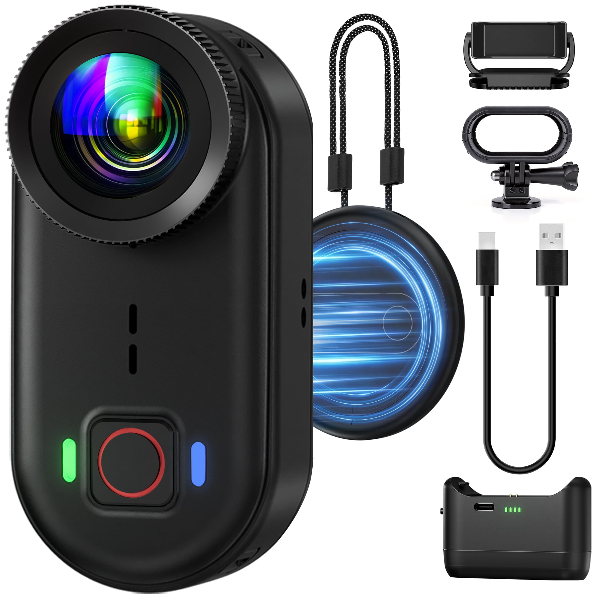 brewene Mini Action Camera 4K WiFi with 64GB Sports Camera POV Body Waterproof Camera for Vlogging,Skiing,Cycling,Helmet,Travel