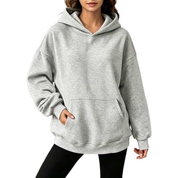 Women's Oversized Solid Hoodie, Casual Long Sleeve Pullover Hooded Sweatshirt with Kangaroo Pocket, Loose Fit Basic Daily Tops for Fall Winter