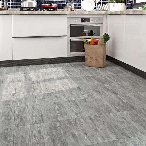 32-Tiles Stick on Floor Tiles Waterproof Peel and Stick Floor Tile for Kitchen Bathroom Bedroom Floors Retro Easy Vinyl Flooring Peel and Stick 12X12 Light Grey Wood Laminate Flooring