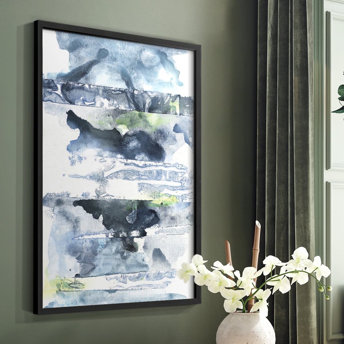 Blue Memories II Framed Print in Black Solid Wood Framed Print No Nail Hanging