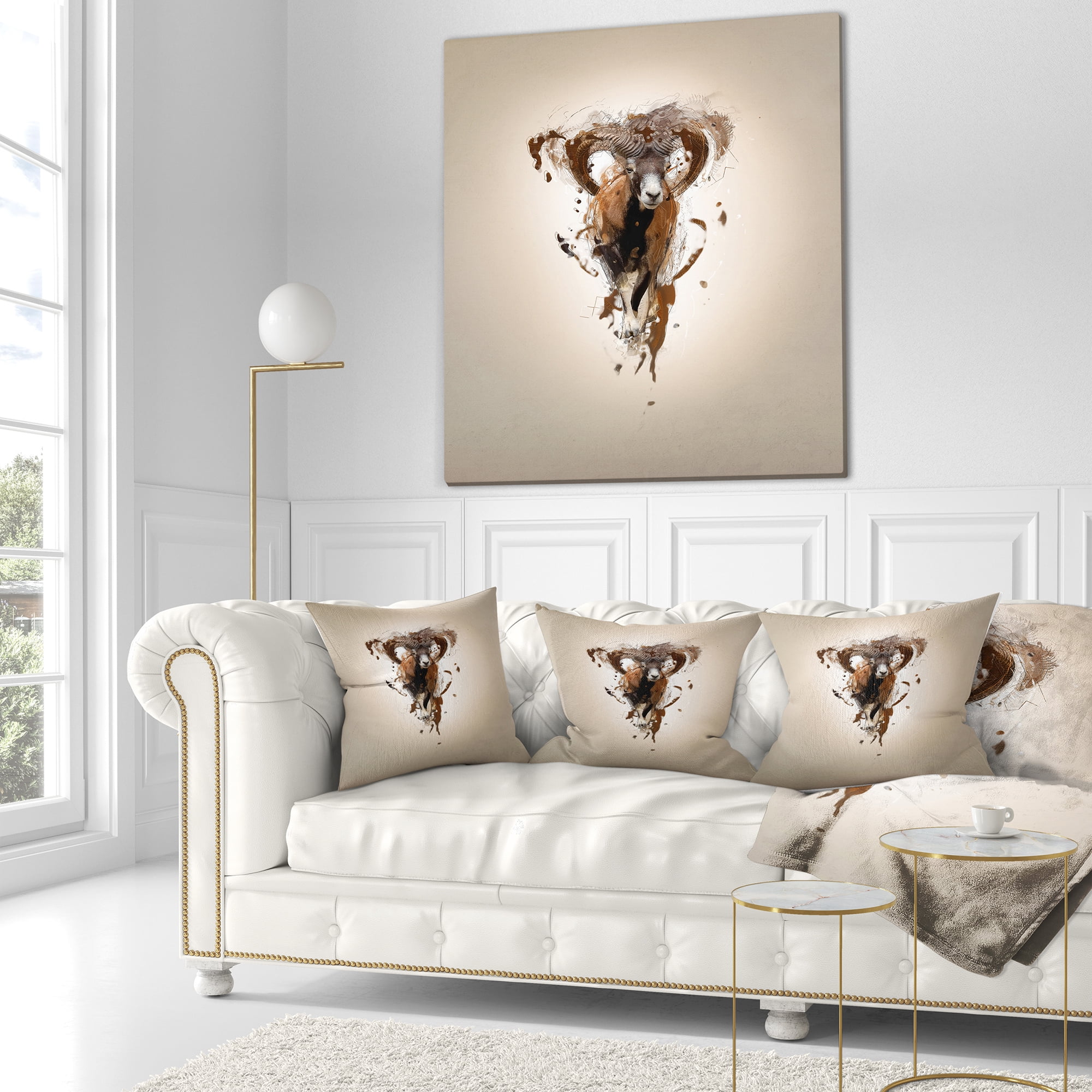 Designart Mouflon Abstract Walking - Animal Throw Pillow - 18x18