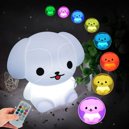 

Dog Shaped Night Light - Silicone Kids Lights/Room Light/Baby Room Lamp - Adjustable Brightness and Color/Time Setting/Touch Controls and Remote Control -Medium