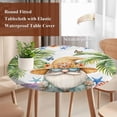 thumbnail image 4 of Coastal Gnomes Round Tablecloth, Fitted Table Cover with Elastic for 36"-44" Round Tables, Ocean Starfish Shell Palm Tree Butterfly Table Cloth Outdoor Indoor Dinning Party Waterproof Tablecloths, 4 of 7