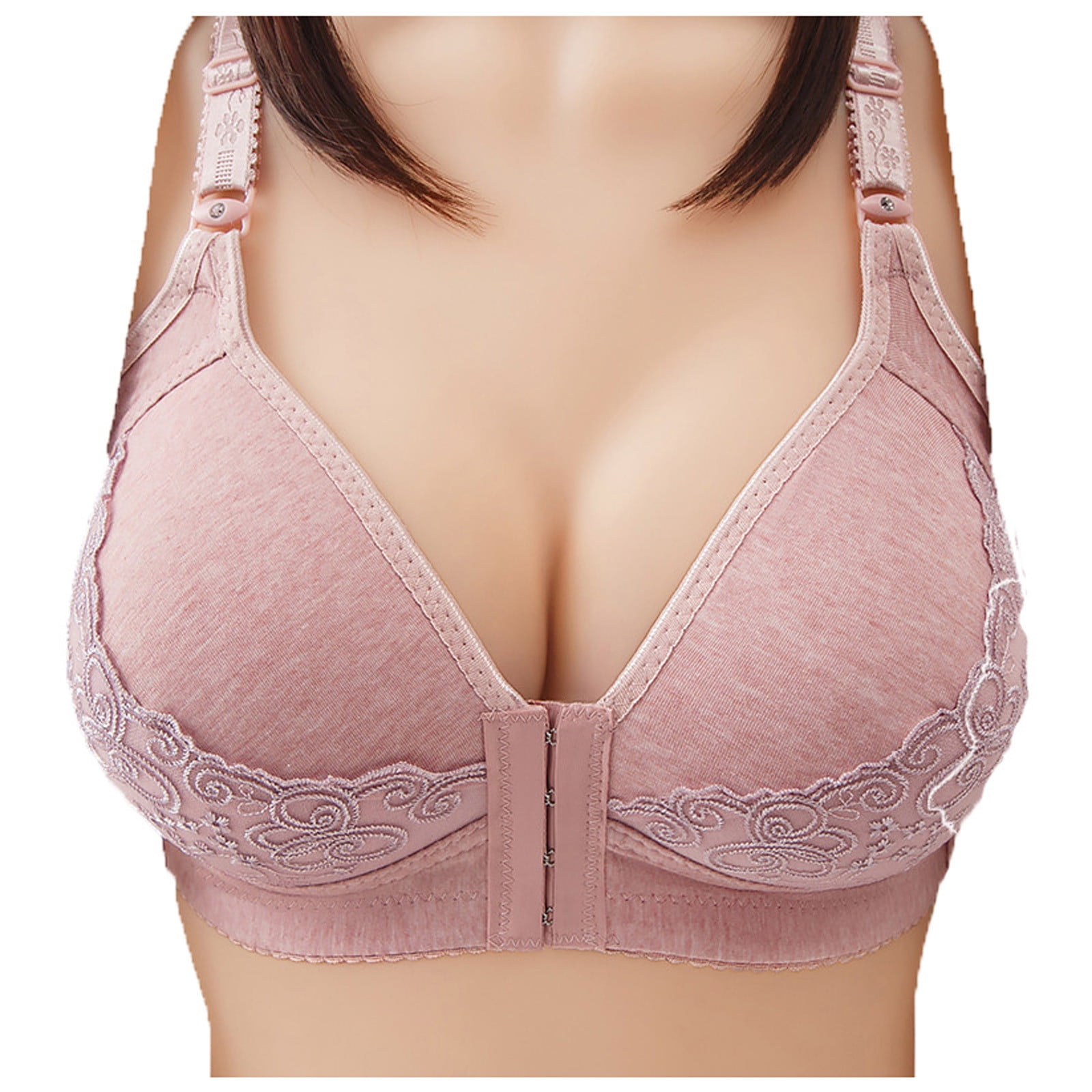 Vedolay Women Lace Front Buckle Underwear Without Rims Vest Lace Plus Size  Bra Wire Sports Bras for Women(Pink,42) 