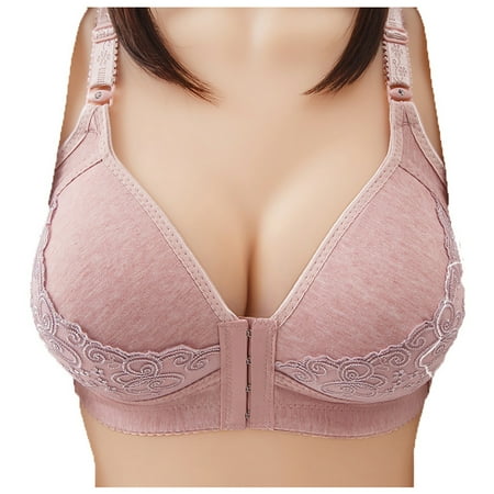 DNDKILG Womens Padded T Shirt Bras No Underwire Plunge Full-Coverage Extreme Lift Underwire Bra Front Closure Bras Pink 40