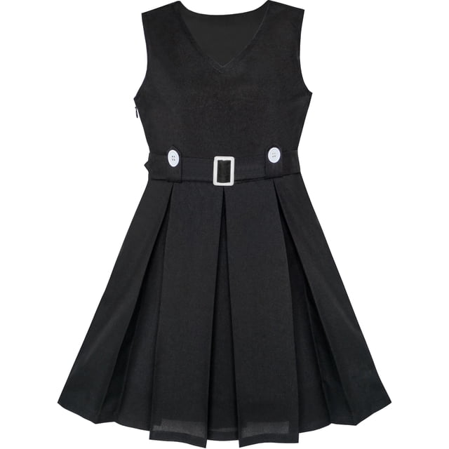 Girls Dress Black Button Back School Uniform Pleated Hem 10 Years