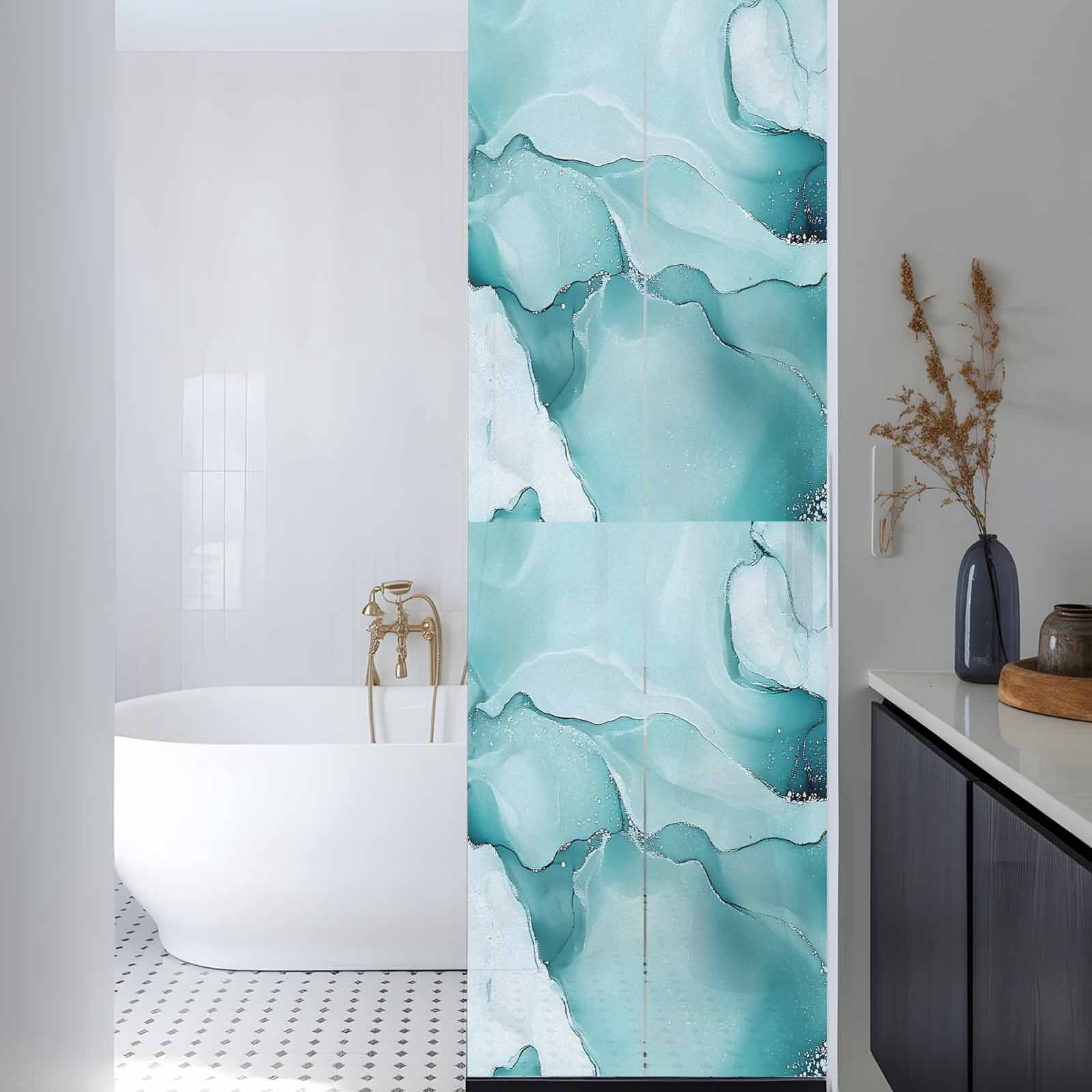 Abstract Marble Texture Window Privacy Film Blue Green Wavy Pattern Decorative Glass Window Film UV Blocking Static Cling Non-Adhesive Sticker Covering for Home Door 23.6 x 78.7 inches