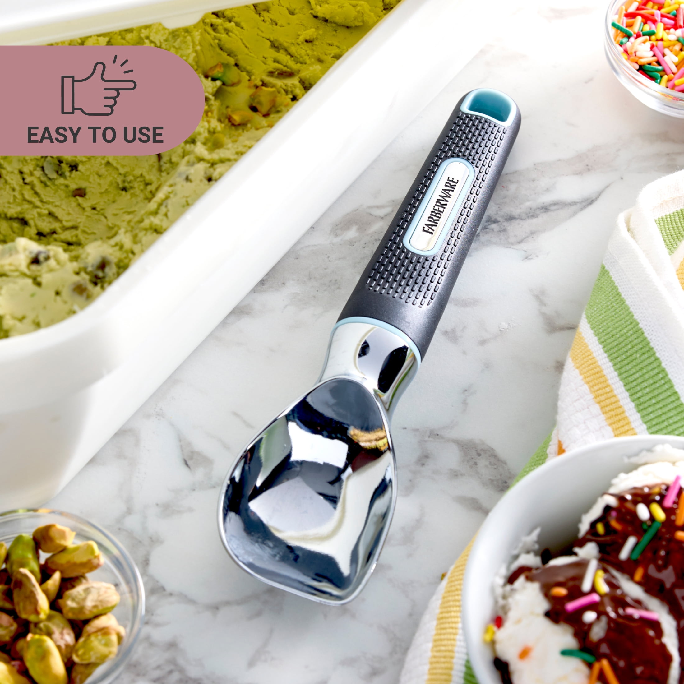 Farberware Soft Grips Cast Zinc Ice Cream Scoop Black with Slate Accents