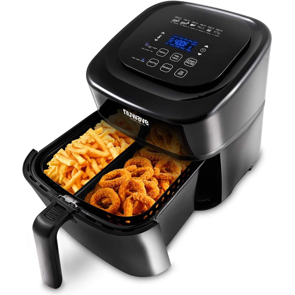 NuWave Brio 6Quart Air Fryer with App Recipes (Black) includes basket