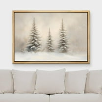IDEA4WALL Framed Canvas Art Wall Decor Snow-Covered Pine Trees Tranquil Winter Forest Scene Antique Retro Illustrations Black and White Print for Dorm Home Office - 24"x36" Natural