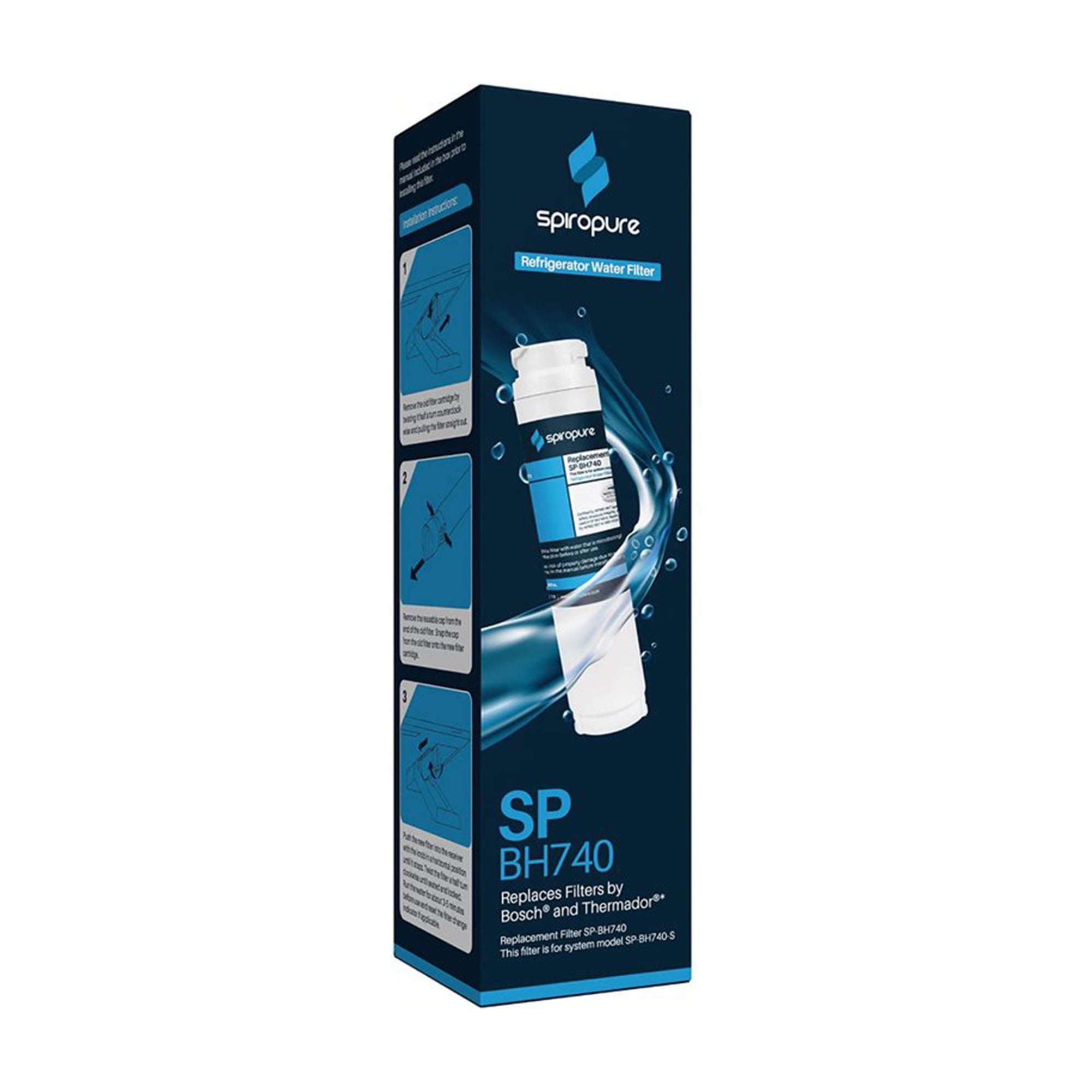 SpiroPure SP-BH740-3PK Refrigerator Water Filter Replacement, 3 Pack