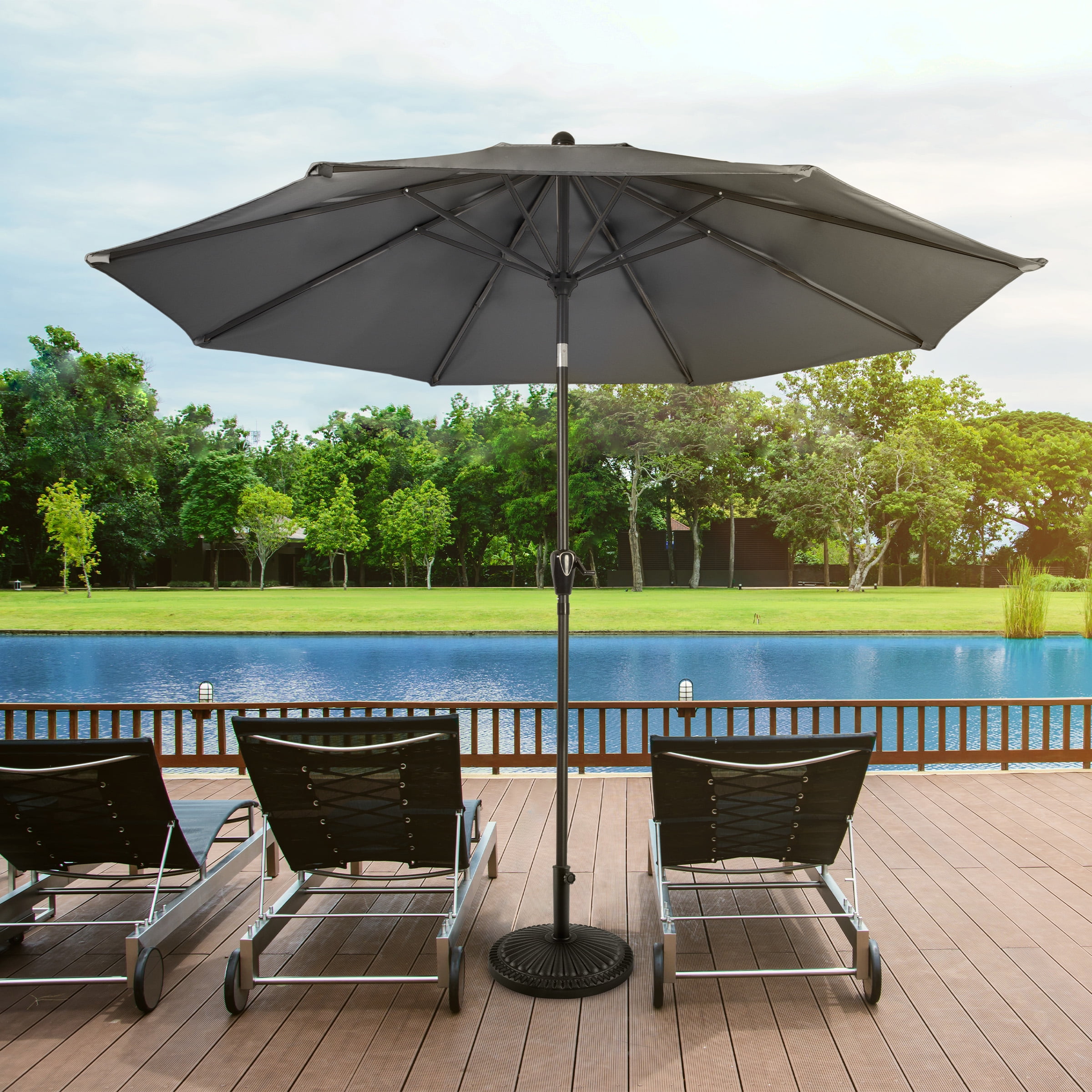 Pure Garden 10FT Patio Umbrella with Auto Tilt and Vented Canopy (Gray)
