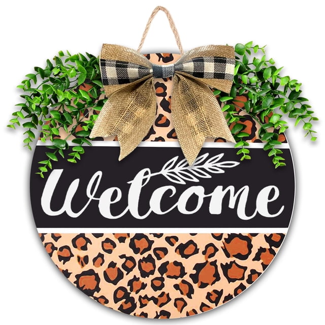 Kabnic Welcome Sign for Front Door Welcome-Hanging-Leopard--Decoration Welcome Sign Decorative Home Garden